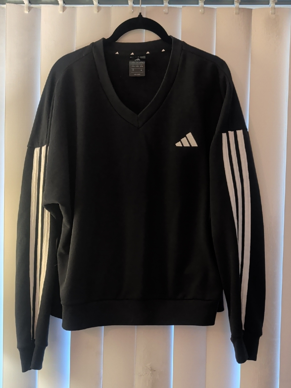 adidas Black V-Neck Sweater with White Stripes